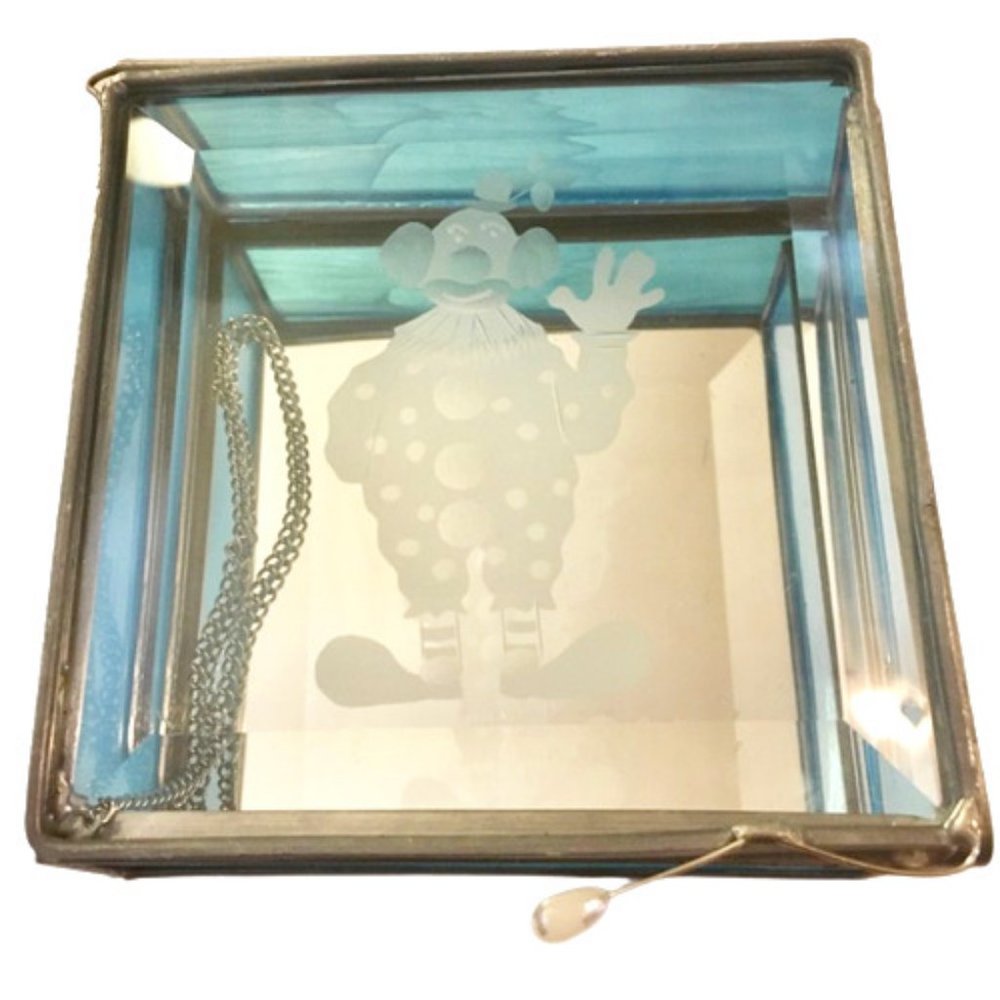 Unique Jewelry Trinket Box Leaded Stained Glass Clown Etching Hinged
